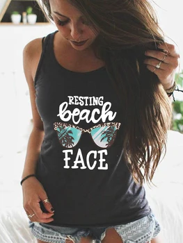 Yaz Tank Top Kadınlar Plaj Sevimli Grafik Racerback Tankları Rahat Kolsuz Tatil Gömlek Tatil Tee Üstleri Giysi