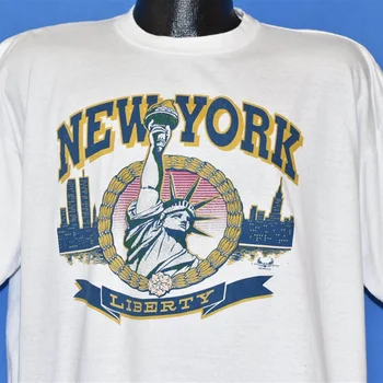 90 s New York Özgürlük Heykeli NYC Gökdelen Skyline Turist t shirt Büyük