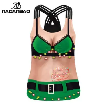 NADANBAO 2024 Yeni Moda kadın Yılbaşı Kostümleri Kadın Seksi Backless Sling T-Shirt 3D Baskılı Yaz Kolsuz Camiş