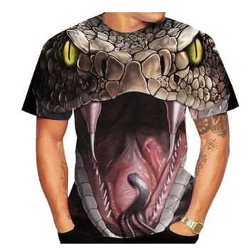 Korkunç Ürkütücü Yılan 3D baskılı erkek zorba T-shirt Moda yenilik kısa kollu nötr eğlenceli yılan derisi cobra üst