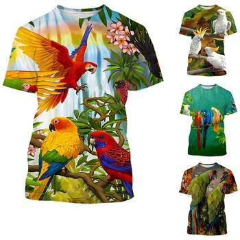 Yeni Moda 3D baskılı Papağan T-shirt Erkekler ve Kadınlar Yaz Rahat Kısa kollu Yuvarlak Boyun Gömlek Üst
