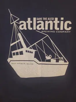 Atlantik Bira Şirketi Bar Harbor Maine Orta Erkek Mavi Çift taraflı Logo Tee uzun kollu