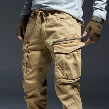 ICPANS Ayak Bileği Uzunluğu Kargo Pantolon Erkekler Joggers Elastik Bel Fermuar Birçok Cepler Siyah Ordu Askeri Streetwear Moda