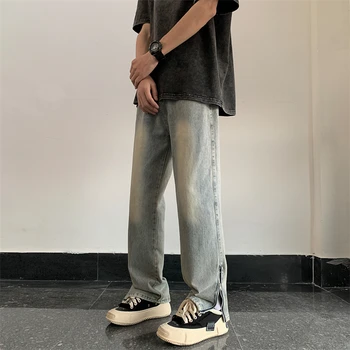 Vintage Kot erkek Düz Renk Çok Yönlü Yüksek Sokak Düz Pantolon Geniş Moda Kişiselleştirilmiş Çok Yönlü rahat pantolon C36