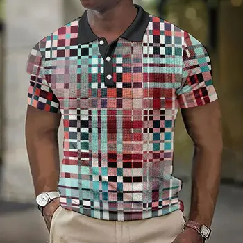 Erkek POLO GÖMLEK Ekose kısa kollu tişört Adam Nefes İş Eğlence Düğmeli Gömlek Casual Yaz Streetwear Bluz