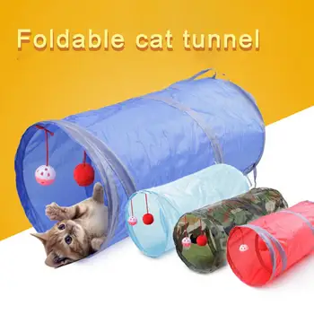 Çan Pet Kedi Yavru 2 Yönlü Katlanabilir Tünel Tüp Asılı Top Eğitim Oyun Oyuncak