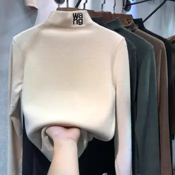 Uzun Kollu Katı O-Boyun Kazaklar Casual Slim T-Shirt İç Alıştırma Astar Ofis Bayan Sadelik kadın Giyim 2023
