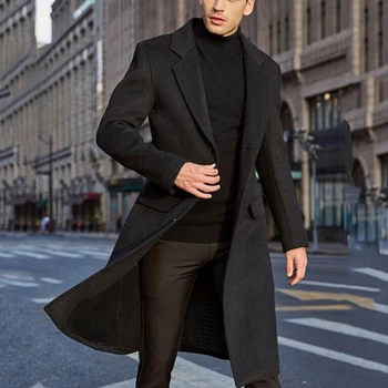 Sonbahar Kış İngiliz erkek Yün Sıcak Zarif Uzun Rüzgarlık Ceket Gevşek Rahat Tek göğüslü Palto