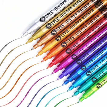 12 renk Süper Metalik Renk Akrilik işaretleyici kalem Seti 0.7 MM Sanat Boyama Gundam Modeli Boyama Su Geçirmez işaretleyici kalem