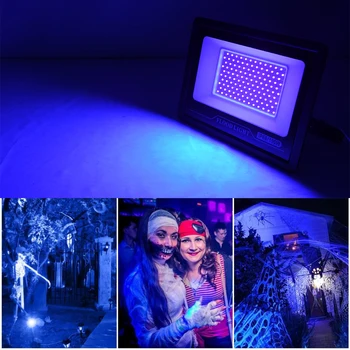 LED UV Projektör AC 110V 220V Cadılar Bayramı Partisi Ortam Işığı 395nm IP66 Su Geçirmez Ultraviyole Floresan Sahne Lambası 50W 100W