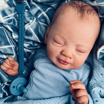 19 inç Bebe Reborn Bonecas Gerçek Yenidoğan Bebek Bebek Zaten Boyalı Bitmiş Gülen Yüz 3D Cilt Görünür Damarlar Koleksiyon Sanat