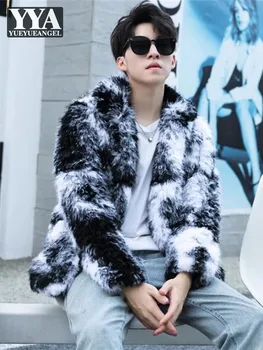 Moda Erkekler Yapay Kürk Ceket Kalın Sıcak Tüylü Faux Kürk Ceket Streetwear kışlık palto Şık Renkler Karışık Parti Tüylü Ceket