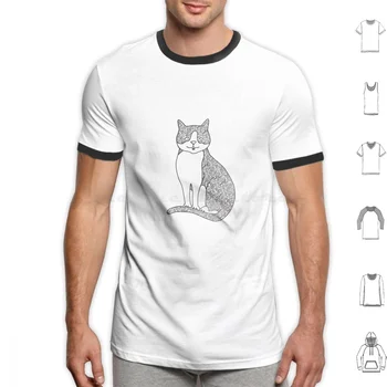 Mutlu Kedi Kroki-Olecranon T Shirt 6Xl Pamuk serin tişört Mutlu Kedi Kedi Kroki Şişman Kedi