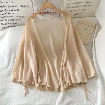 Fransız Şifon Hırka 2023 Yaz Yeni kadın Kişiselleştirilmiş Lace Up V Yaka Güneş Koruyucu Üst Moda Çok Yönlü Rahat Dış Giyim Gelgit