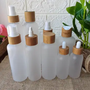 8 oz kozmetik kapları bambu pompa kapağı plastik sprey şişesi 150ml 120ml 2 oz buzlu bambu damlalık şişesi şampuan losyonu 5 oz