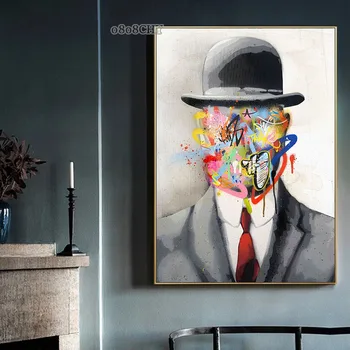 Sanatçı Magritte ' Adamın Oğlu Graffiti Posteri Banksy Sokak sanatı tuval yağlıboya Soyut Karakter duvar sanat resmi Ev Dekor için