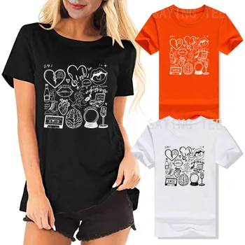 Kadın Moda Müzik Doodle Sanat Gömlek Müzik Festivali Yaz Müzik Fan T-Shirt Casual Tops Kısa Kollu Bluzlar Grafik Tees