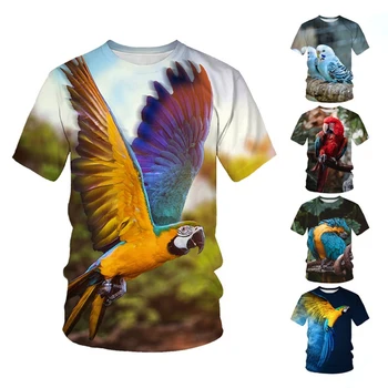 Erkek ve kadın Komik Papağan 3D baskılı tişört Yaz Rahat Hayvan baskılı tişört