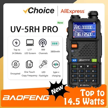 Baofeng UV 5RH Pro 14.5 W Kablosuz Kopya Frekansı Walkie Talkie 999CH USB Tip-C Şarj Yükseltme UV5R Alıcı Verici İki Yönlü Telsiz