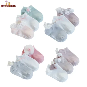 3 Çift / paket Sonbahar Bebek Çorap Kelebek Peruk Yay Dantel Dekor Nefes Kat Çorap 0-3 Yıl Pamuk Erkek Kız Halhal Çorap