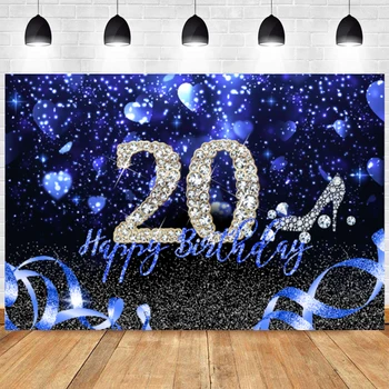 20 Yıl Doğum Günü Mavi Zemin Kadın Erkek 20th Yirmi Parti Dekorasyon Afiş Glitter Elmas Kalp Fotoğraf Arka Plan Fotoğraf