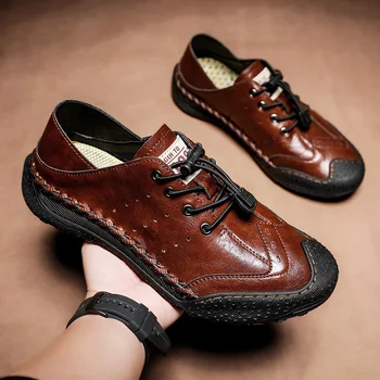 Erkek Rahat Deri Ayakkabı Yaz Yeni Hakiki Deri Katır Nefes Erkekler Marka Ayakkabı Mokasen Erkekler Yumuşak Açık Roma Sandalet