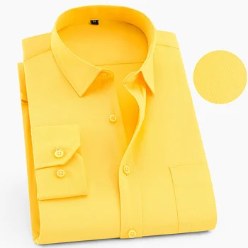 Artı Boyutu 9XL 8XL erkek Iş Rahat Uzun Kollu Gömlek Klasik Çizgili Erkek Sosyal Elbise Parti Smokin Gömlek Sarı Mor