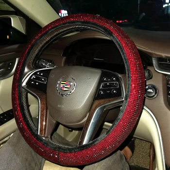 Araba Kırmızı Glitter direksiyon kılıfı Kadın Kızlar Kabarık Bling Taklidi Cadillac Volkswagen Tiguan Golf Polo Nissan Benz