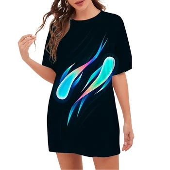 CLOOCL Rahat Kadın T-shirt Göz Kamaştırıcı Balık Desen 3D Baskılı Ekip Boyun Kısa Kollu Tees Kadın Büyük Boy Siyah T-Shirt