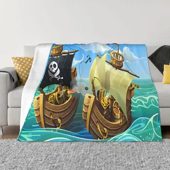 Karikatür Korsan Gemisi Aile Battaniye Yumuşak Kanepe Hafif Ve Sıcak yatak battaniyesi Bir Yıl Boyunca Temel yumuşak kanepe kılıfı Battaniye