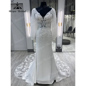 robe sirene Uzun Kollu Dantel Aplikler Mermaid Boho düğün elbisesi Gelin için 2024 Backless gelinlik Kadın robe fille mariage