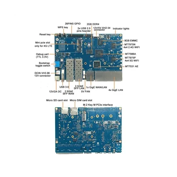 Muz Pİ için BPI-R3 MT7986 2G + 8G EMMC Geliştirme Kurulu ile 256G SSD + 4G Modülü + Kılıf + 8XAntennas + İsı Emici + Güç AB Tak