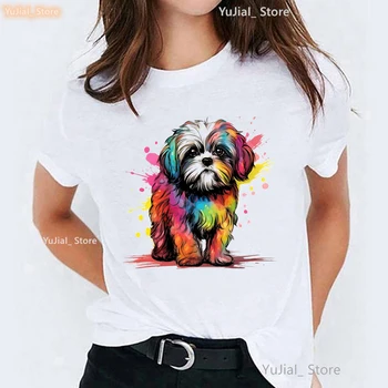 Yeni Femme Tshirt Komik Suluboya Labrador Köpek Hayvan Baskı T-Shirt Kadın Moda Trendi Kadın O-Boyun Gömlek Tops Toptan