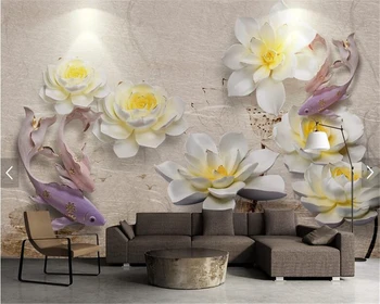 Beibehang papel de parede yeni Çin özel duvar kağıdı 3D stereo reçine kabartma lotus sazan oturma odası arka plan duvar kağıdı duvar