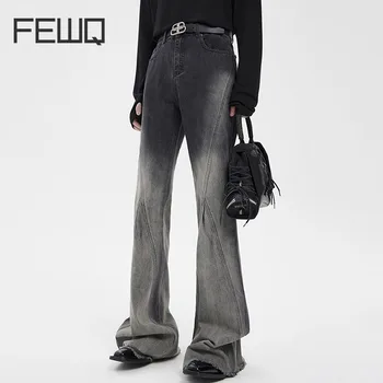 FEWQ erkek Kot 2023 Eklenmiş Flare Pantolon Kontrast Renk Vintage Erkek Pantolon Yüksek Sokak Batik Yeni Kore Moda 24X1931