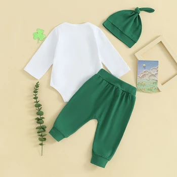 Yenidoğan St Pattys Günü Kıyafet Erkek Bebek Benim İlk St Patrick Günü Kıyafetler Romper Pantolon Şapka Bebek Giysileri Set