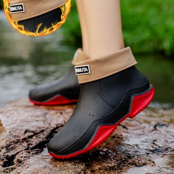 Kış yağmur çizmeleri Erkekler Su Geçirmez Sıcak kauçuk ayakkabı Koca İş ve Güvenlik Balıkçılık Su Botları Adam Isıtmalı Galoş Ayakkabı