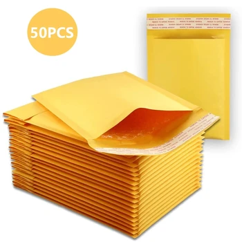 50 ADET Kraft Kağıt Kabarcık Zarflar Yastıklı Postaları Nakliye Zarf Köpük Posta Nakliye Ambalaj Çantası Kurye Saklama Torbaları