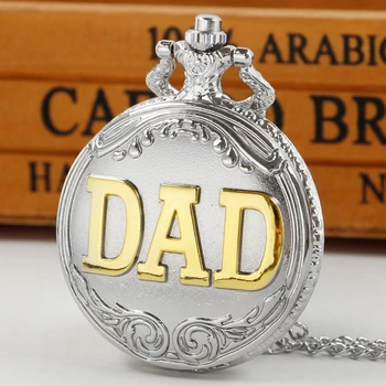 Lüks Gümüş BABA Tasarım Kuvars cep saati Erkekler İçin Vintage Kolye doğum günü hediyesi Baba için Fob Zinciri Cep Saati