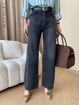 [LANMREM] Yıkanmış Yüksek Bel Kot Kadınlar İçin Düz Gevşek Geniş Bacak kot pantolon Vintage Kadın Giyim 2023 Sonbahar Yeni 26D6054