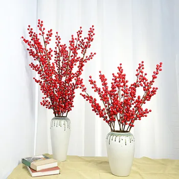 Simüle Holly Servet Meyve Simüle Kırmızı Berry Dalları Buket Dekorasyon Yeni Yıl Tatil Düğün Parti Masaüstü Vazo Dekor