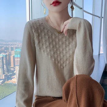 Bahar %100 % Yün Kazak Kadın sıfır yaka bluzlar moda Giyim Sonbahar Kış Yeni Örme Uzun Kollu Yüksek Kaliteli Kadın Kazak