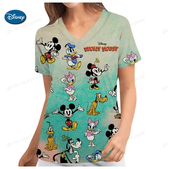Disney Baskı Klasik Çiçek Mickey Mouse Tıbbi Üniforma Hemşire Kadın Fırçalama Üst İş Üniforması Gömlek Fırçalama hemşire üniforması