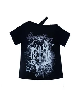 E-kız Gotik Kafatasları Grafik Baskı T-shirt Punk Harajuku Grunge Kısa Kollu Gevşek Tees Y2K Estetik Vintage Kazaklar Tops