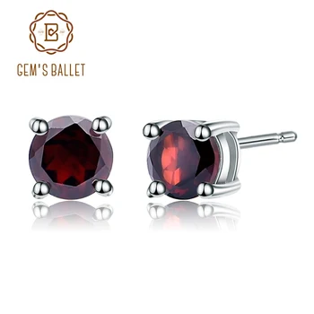 Gem's Bale 5mm 1.28 Ct Yuvarlak Doğal Kırmızı Garnet Taş Saplama Küpe Hakiki 925 Ayar Gümüş moda takı kadınlar için