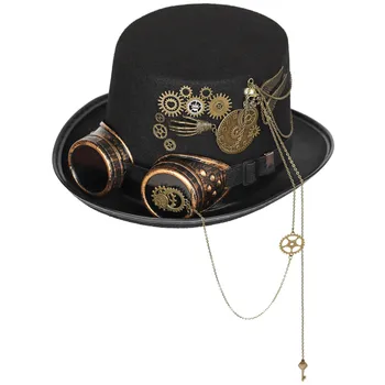 Kadın Steampunk Silindir Şapkalar Gotik Steampunk Gözlük Kostüm Şapka Fedora Zincirleri Zarif Baş Aşınma Cadılar Bayramı Partisi