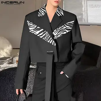INCERUN Erkekler Blazer Yaka Uzun Kollu Patchwork Düğme Moda Rahat Takım Elbise Streetwear 2023 Kore Tarzı Erkek Kırpma Mont S-5XL