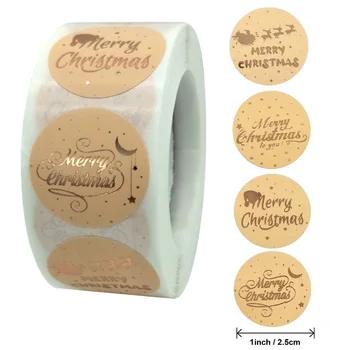 Merry Christmas Çıkartmalar Altın Damgalama Noel Etiket Çocuk Hediye Dekor Dükkanı Ürün Ambalaj Çıkartmaları Etiket 50-500 adet