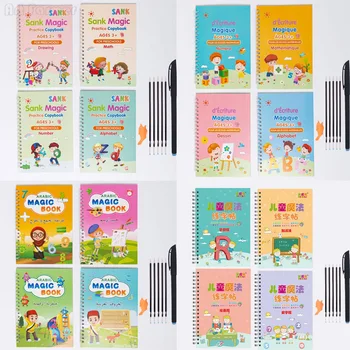 4 Kitap Kalem Sihirli Kopya Kitap Ücretsiz Silme Çocuk Çocuklar Yazma Sticker Uygulama İngilizce Defterini Kaligrafi Montessori Hediye
