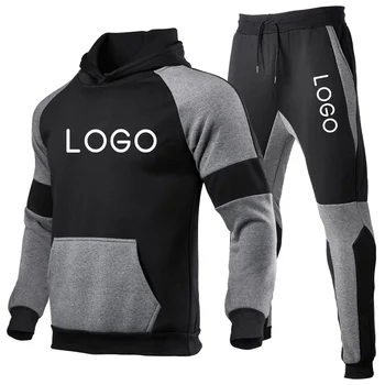 Özel Logo Sonbahar Kış erkek Polar Spor Ceket + Sweatpants İki Adet Set Eşofman Erkek Rahat Patchwork Kıyafetler